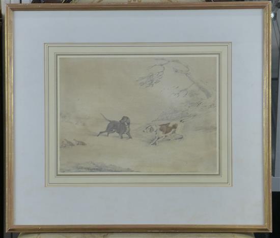 Attributed to Henry Alken, pencil & wash,Spaniels chasing a pheasant and Pointers flushing partridge(-)